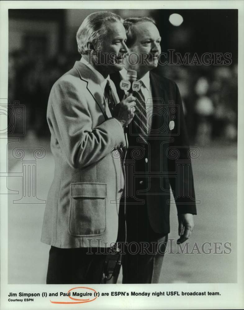 1984 Press Photo Jim Simpson &amp; Paul Maguire are ESPN&#39;s USFL broadcast team- Historic Images