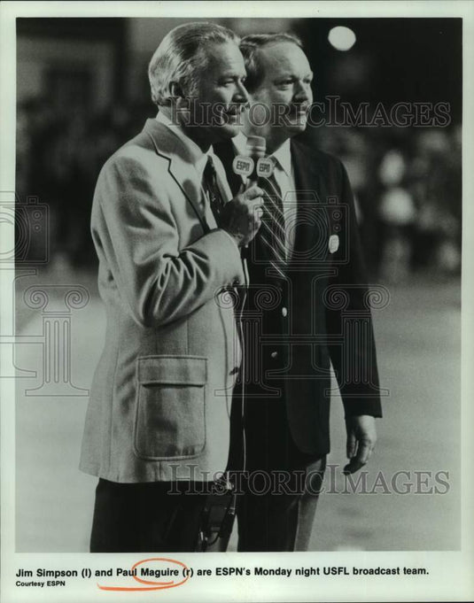 1984 Press Photo Jim Simpson & Paul Maguire are ESPN's USFL broadcast team- Historic Images