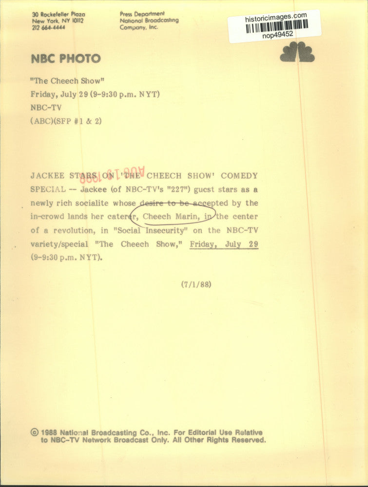 1988 Press Photo Jackee & Cheech Marin on "The Cheech Show" on NBC-TV