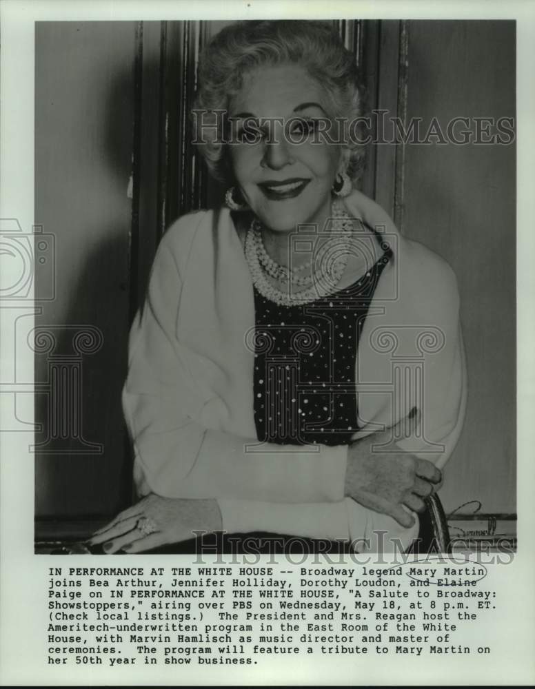 1988 Press Photo Mary Martin in A Salute to Broadway: Showstoppers, on PBS.- Historic Images