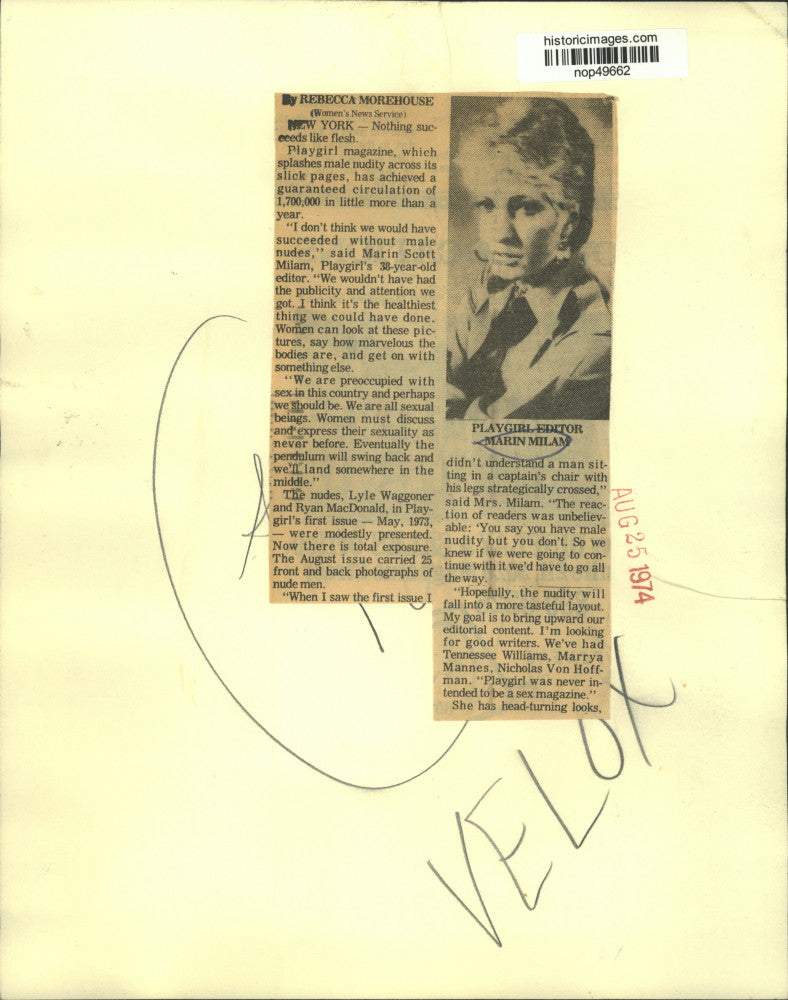 1974 Press Photo Marin Milam, Playgirl Magazine Editor - nop49662