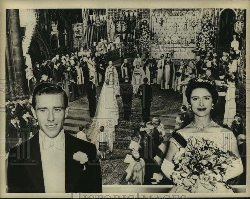 Load image into Gallery viewer, 1960 Press Photo Princess Margaret and Anthony Armstrong-Jones at Queen wedding
