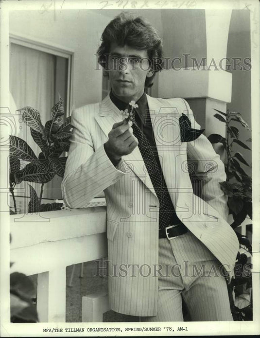 1978 Press Photo White double-breasted Jacket by Tillman Organisation modeled