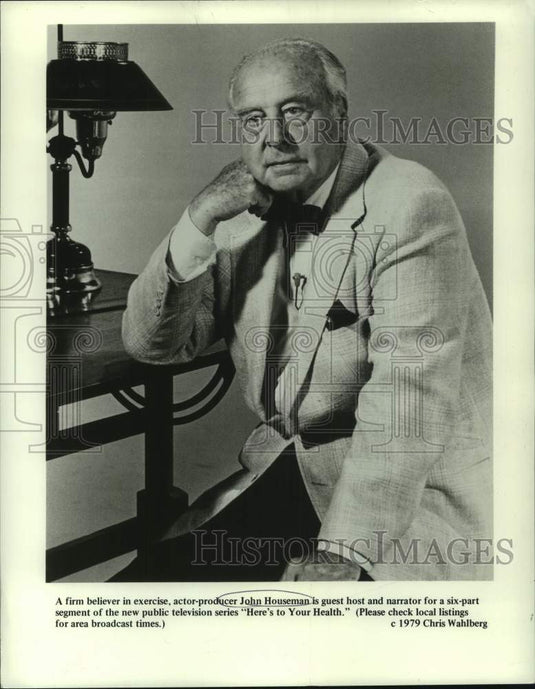 1979 Press Photo John Houseman guest-hosts Here's to Your Health, on PBS.