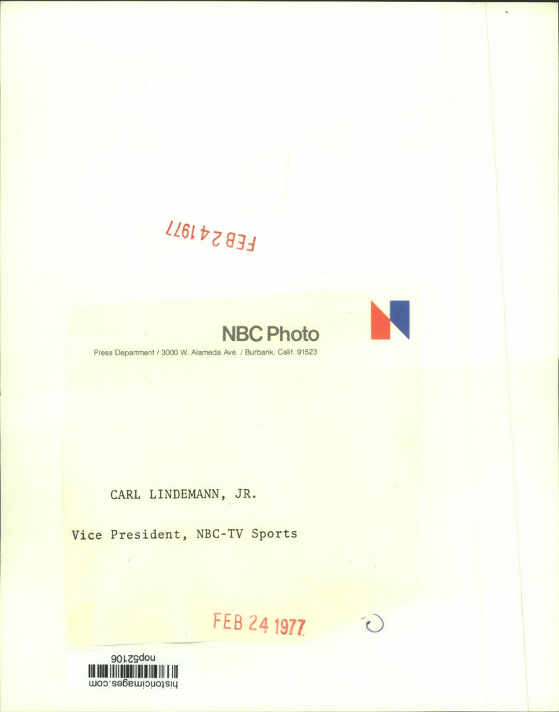 1977 Press Photo Carl Lindemann Jr., Vice President of NBC-TV Sports