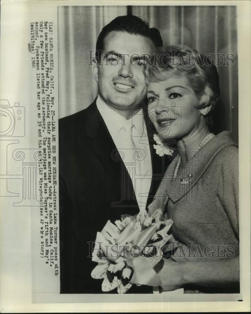 1960 Press Photo Actress Lana Turner &amp; Fred May wedding day, California