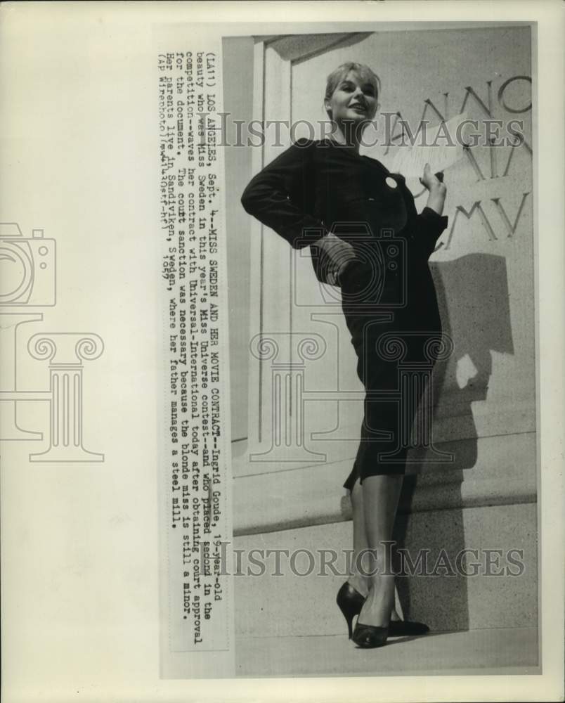 1957 Press Photo Ingrid Goude, Miss Universe pageant placer gets movie contract