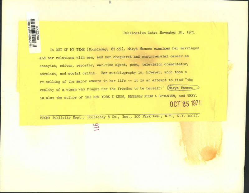Load image into Gallery viewer, 1971 Press Photo Author Marya Mannes of "Out Of My Time" published by Doubleday
