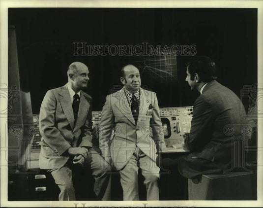 1975 Press Photo Thomas Stafford, Alexei Leonov, Jules Bergman in Union in Space