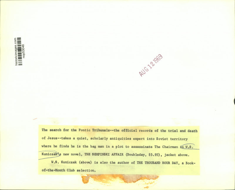 Load image into Gallery viewer, 1969 Press Photo Author W.S. Kuniczak of "The Sempinski Affair." - nop53046
