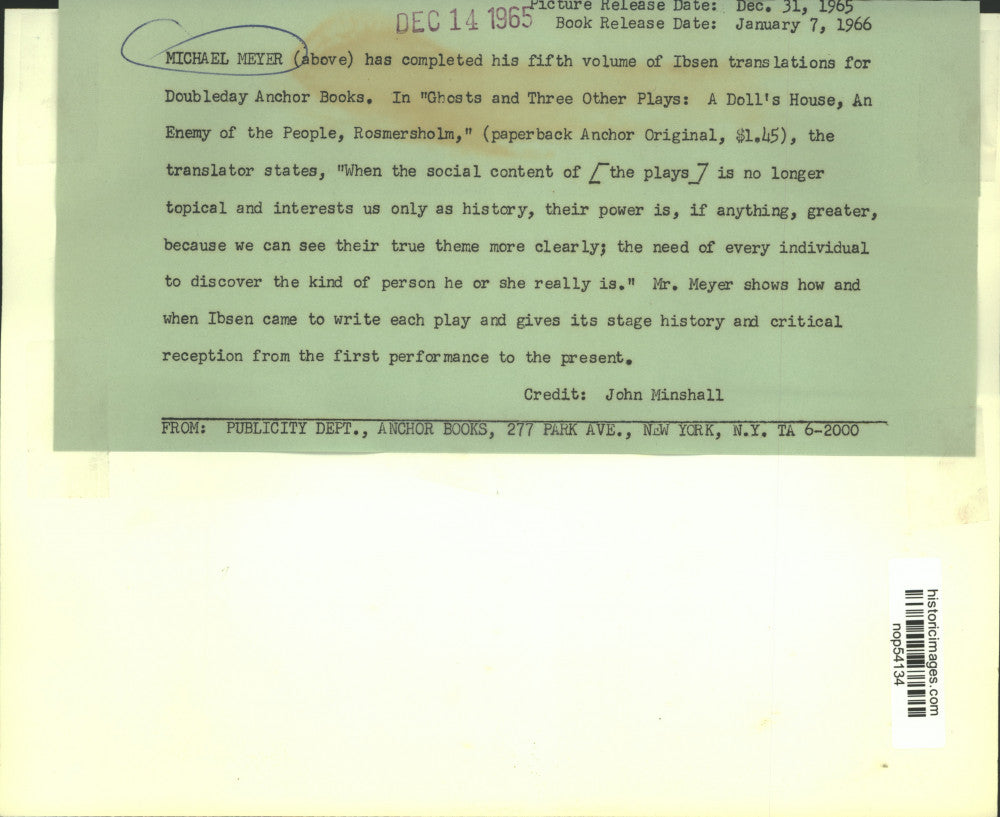 1965 Press Photo Michael Meyer completes fifth volume of Ibsen translations.