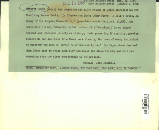 1965 Press Photo Michael Meyer completes fifth volume of Ibsen translations.