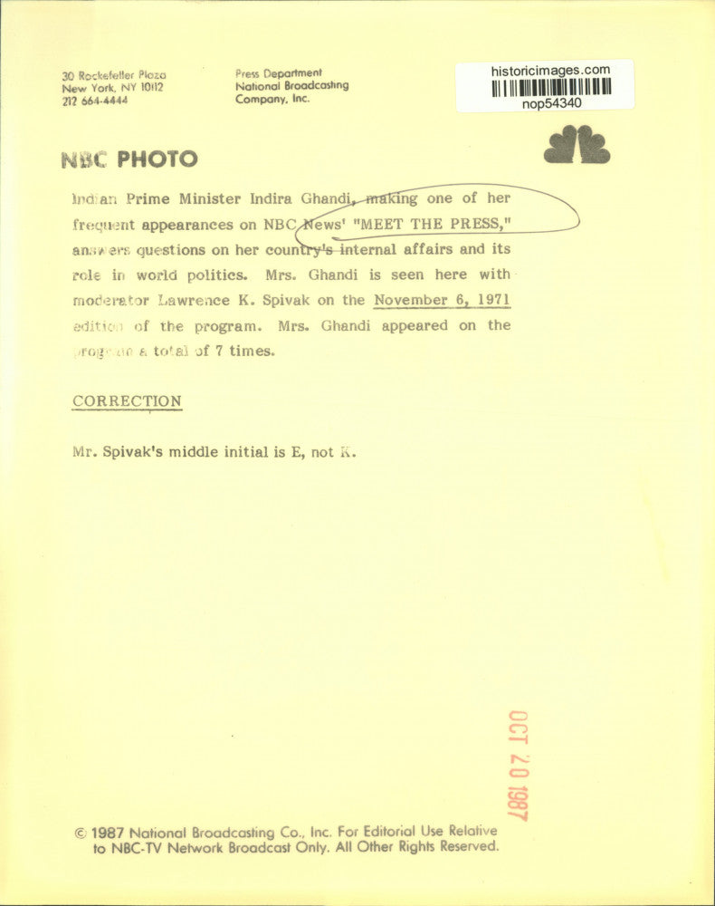 1971 Press Photo India's Indira Gandhi and Lawrence Spivak on "Meet the Press."