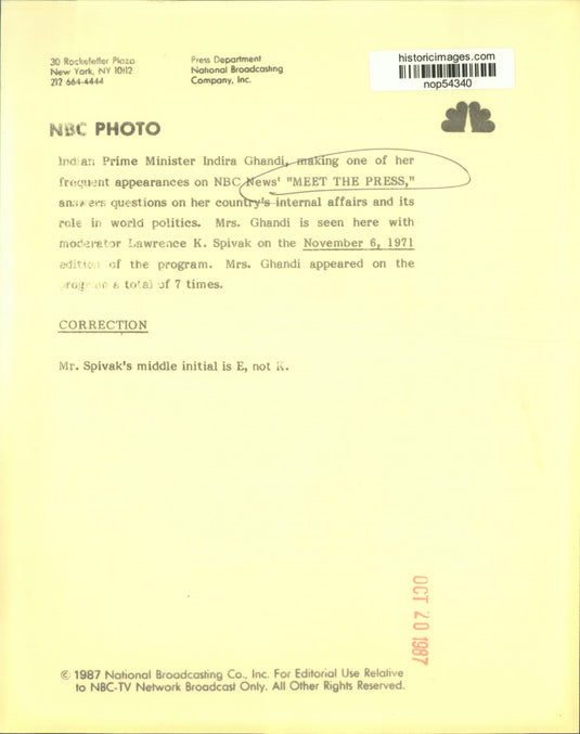1971 Press Photo India's Indira Gandhi and Lawrence Spivak on "Meet the Press."