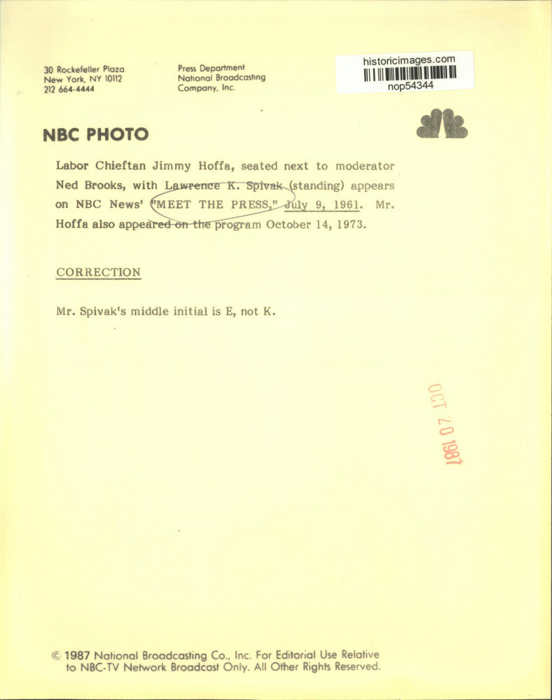 1961 Press Photo Jimmy Hoffa & others interview on "Meet The Press" - nop54344