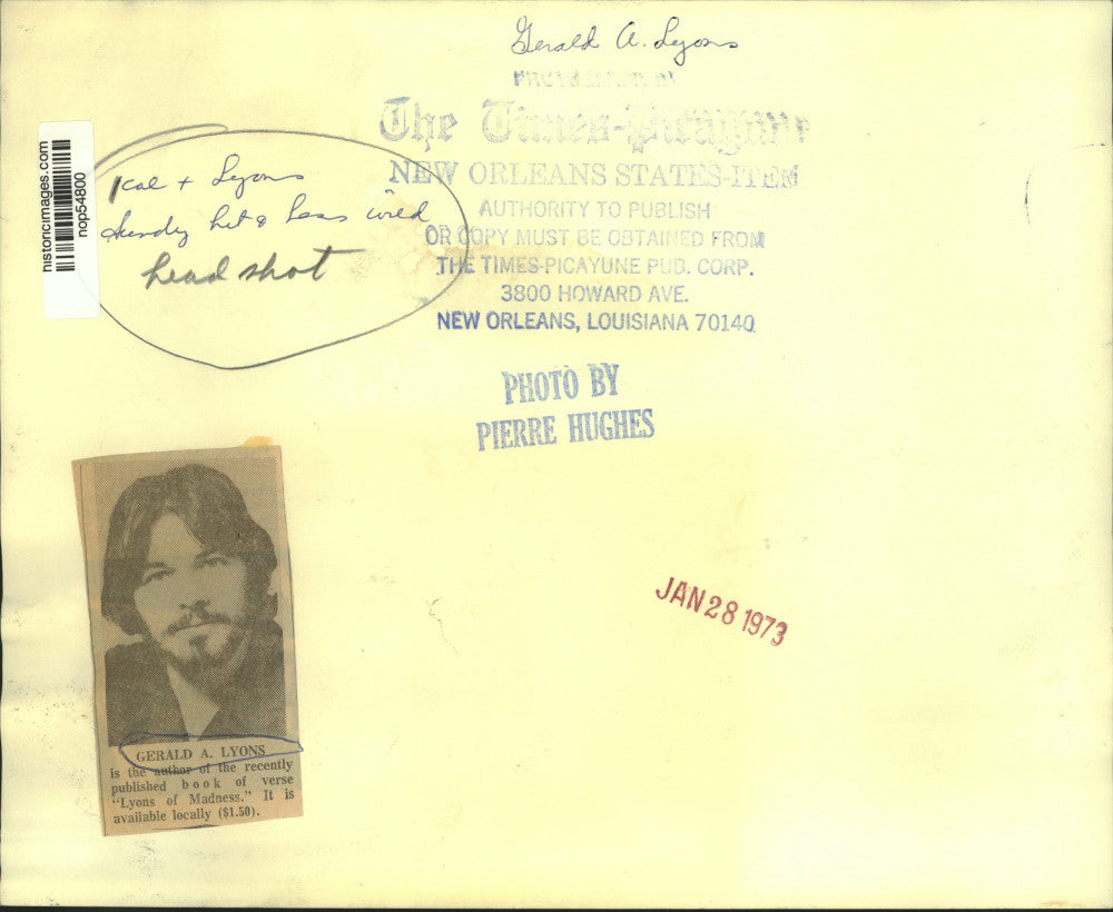 1973 Press Photo "Lyons of Madness" author Gerald A. Lyons. - nop54800