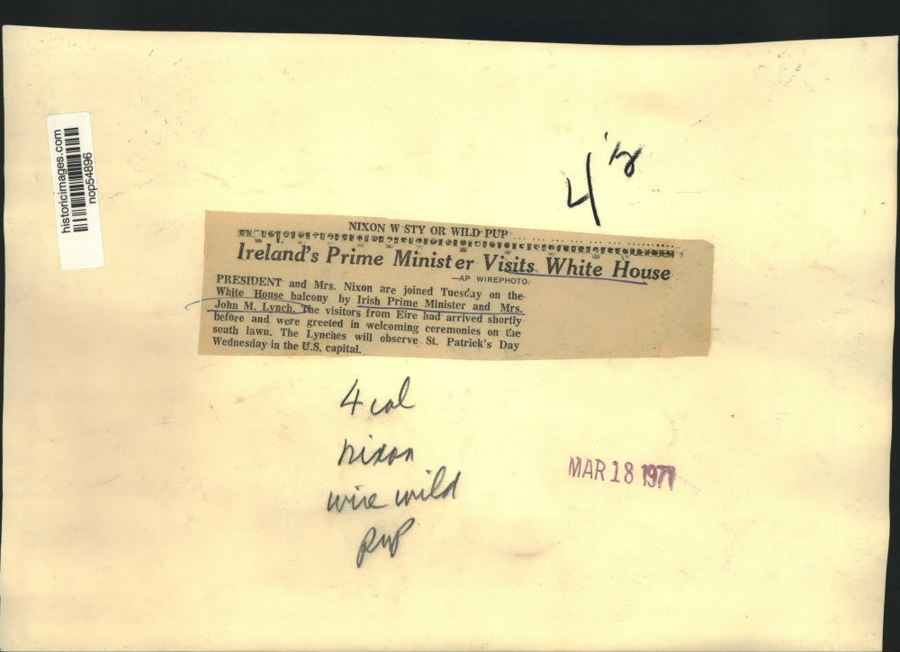 1971 Press Photo Irish Prime Minister Lynch & wife with President Nixon & wife