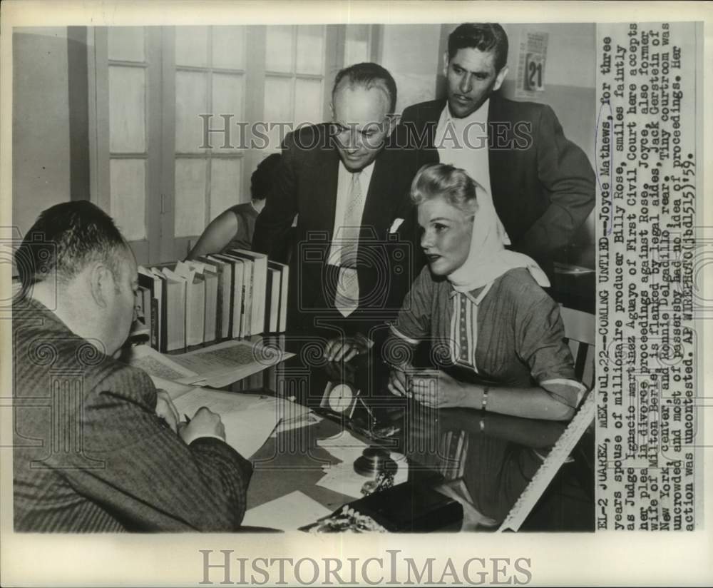 1959 Press Photo Mexico-Joyce Mathews & attorneys obtain divorce from Billy Rose