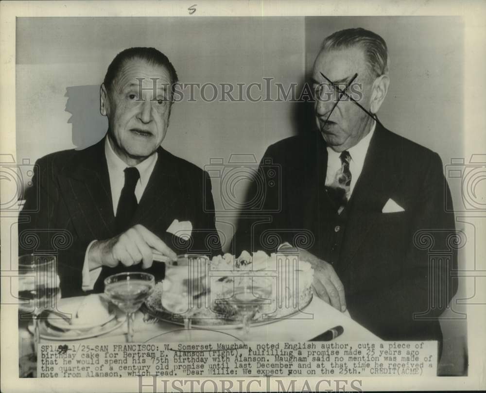 1949 Press Photo W. Somerset Maugham spending his birthday with Bertram Alanson