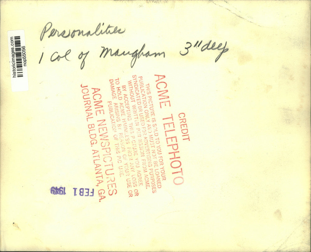 1949 Press Photo W. Somerset Maugham spending his birthday with Bertram Alanson