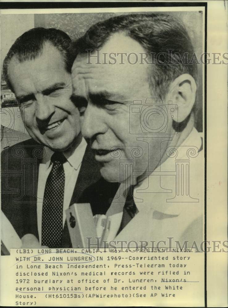 1969 Press Photo President Nixon with Dr. John Lungren - nop55613