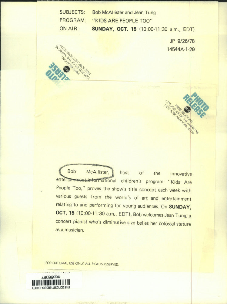 1978 Press Photo Host Bob McAllister & Jean Tung on "Kids Are People Too"