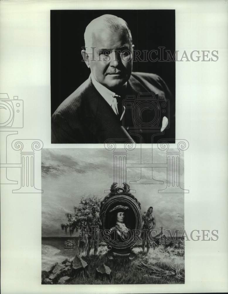 Load image into Gallery viewer, 1964 Press Photo F. Van Wyck Mason, Author of "Rascals' Heaven" with Book Cover
