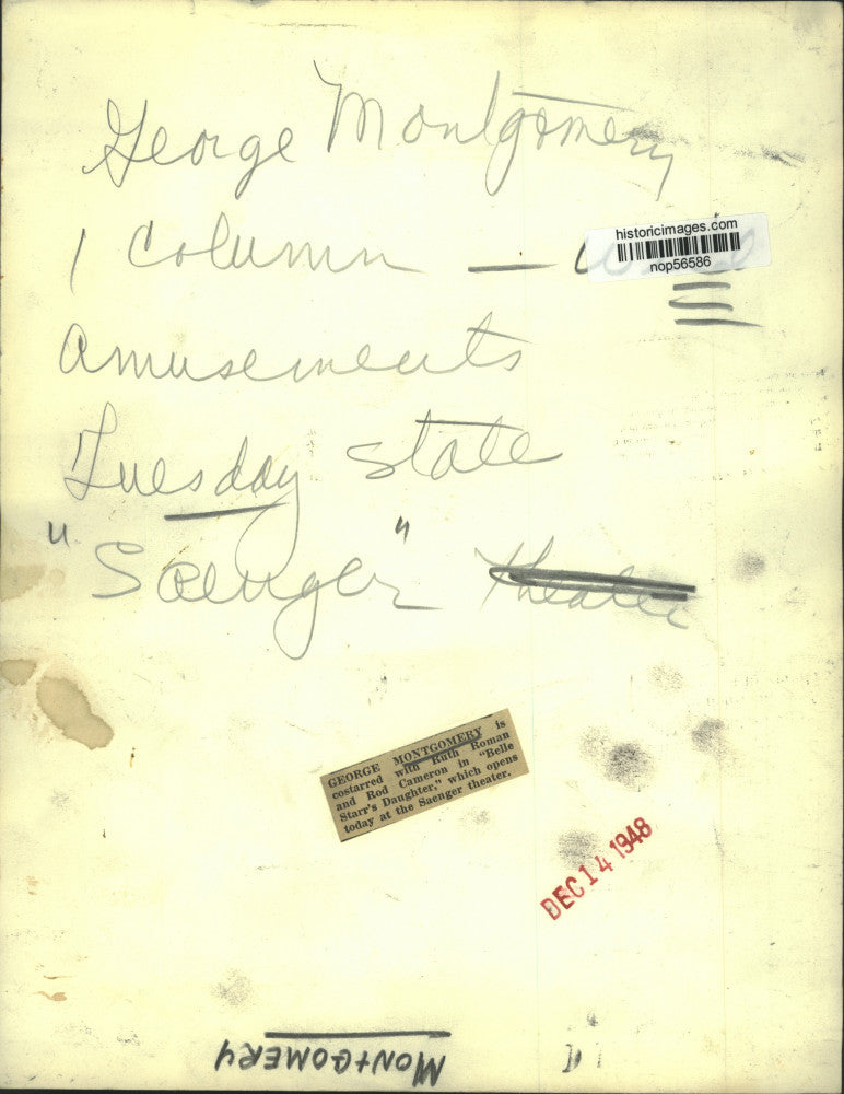 1948 Press Photo George Montgomery stars in "Belle Starr's Daughter."