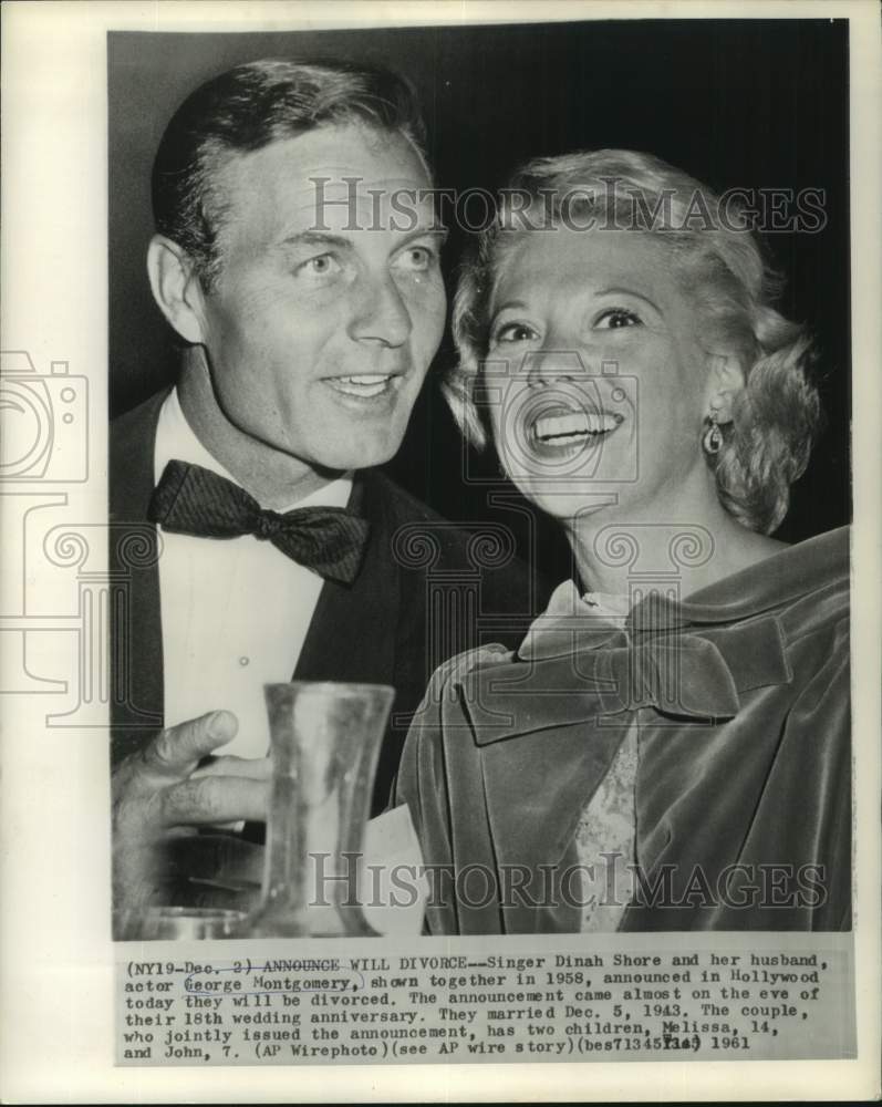 1958 Press Photo Singer Dinah Shore and husband, actor, George Montgomery