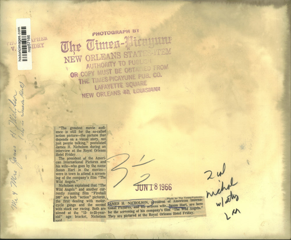 1966 Press Photo James Nicholson, American Int'l Pictures exec. & wife, Susan