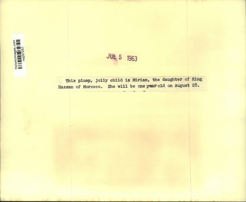 Load image into Gallery viewer, 1963 Press Photo Plump toddler Miriam, the daughter of King Hassan of Morocco.
