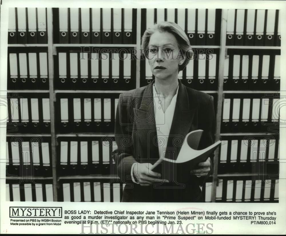 1992 Press Photo Actress Helen Mirren in "Prime Suspect" movie on PBS-TV