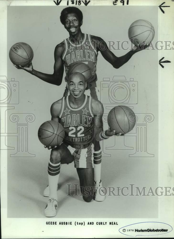 1978 Press Photo Harlem Globetrotter basketball players Geese Ausbie, Curly Neal- Historic Images