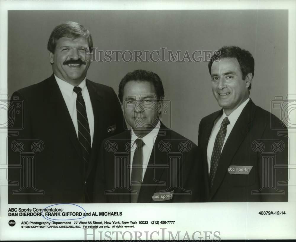 1989 Press Photo ABC Sport Commentators Dan Dierdorf, Frank Gifford, Al Michaels- Historic Images