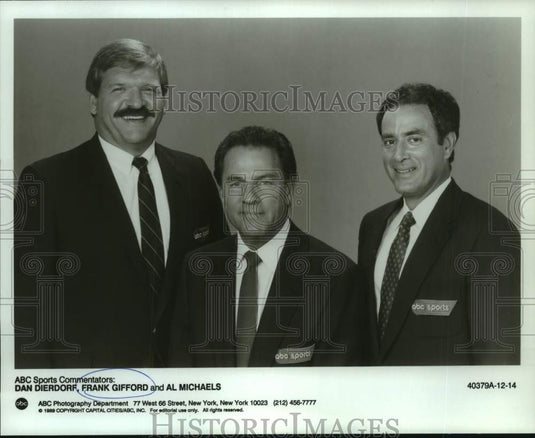 1989 Press Photo ABC Sport Commentators Dan Dierdorf, Frank Gifford, Al Michaels- Historic Images