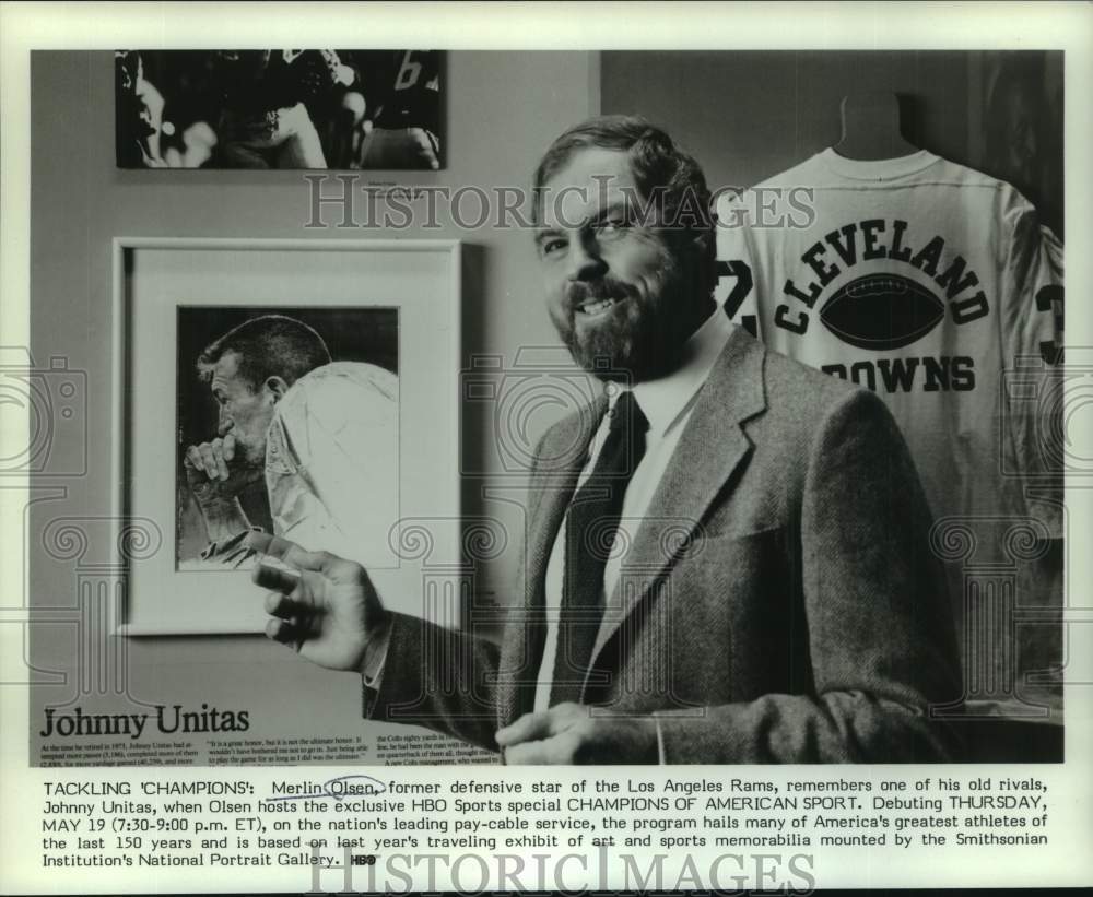 1986 Press Photo Merlin Olsen, former defensive star of Los Angeles Rams- Historic Images