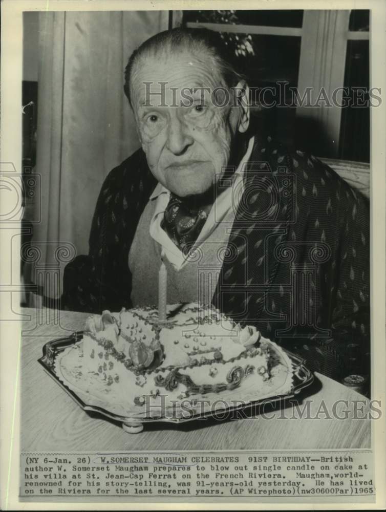 1965 Press Photo British author W. Somerset Maugham celebrates his 91st birthday