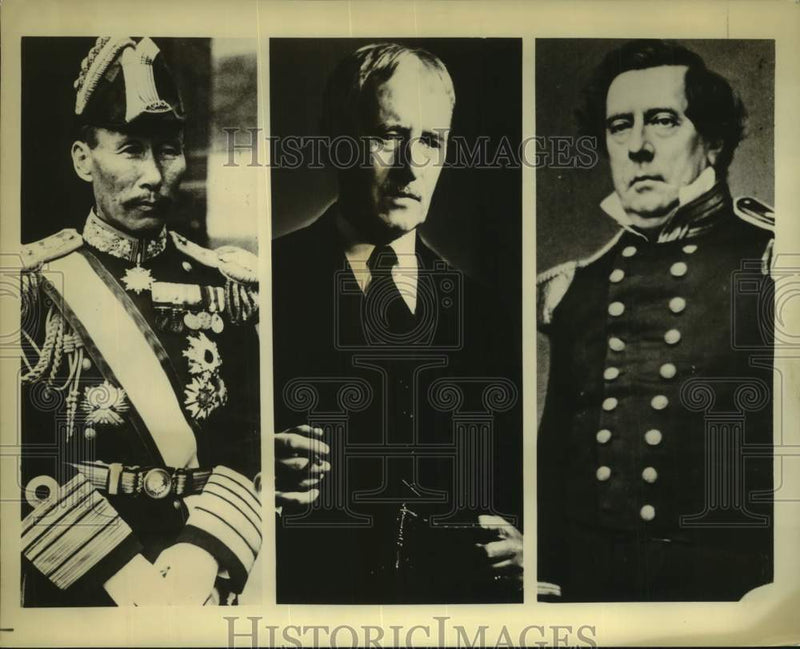 Load image into Gallery viewer, 1978 Press Photo Commodore Perry, Admiral Kato, Secretary of State Henry Stimson
