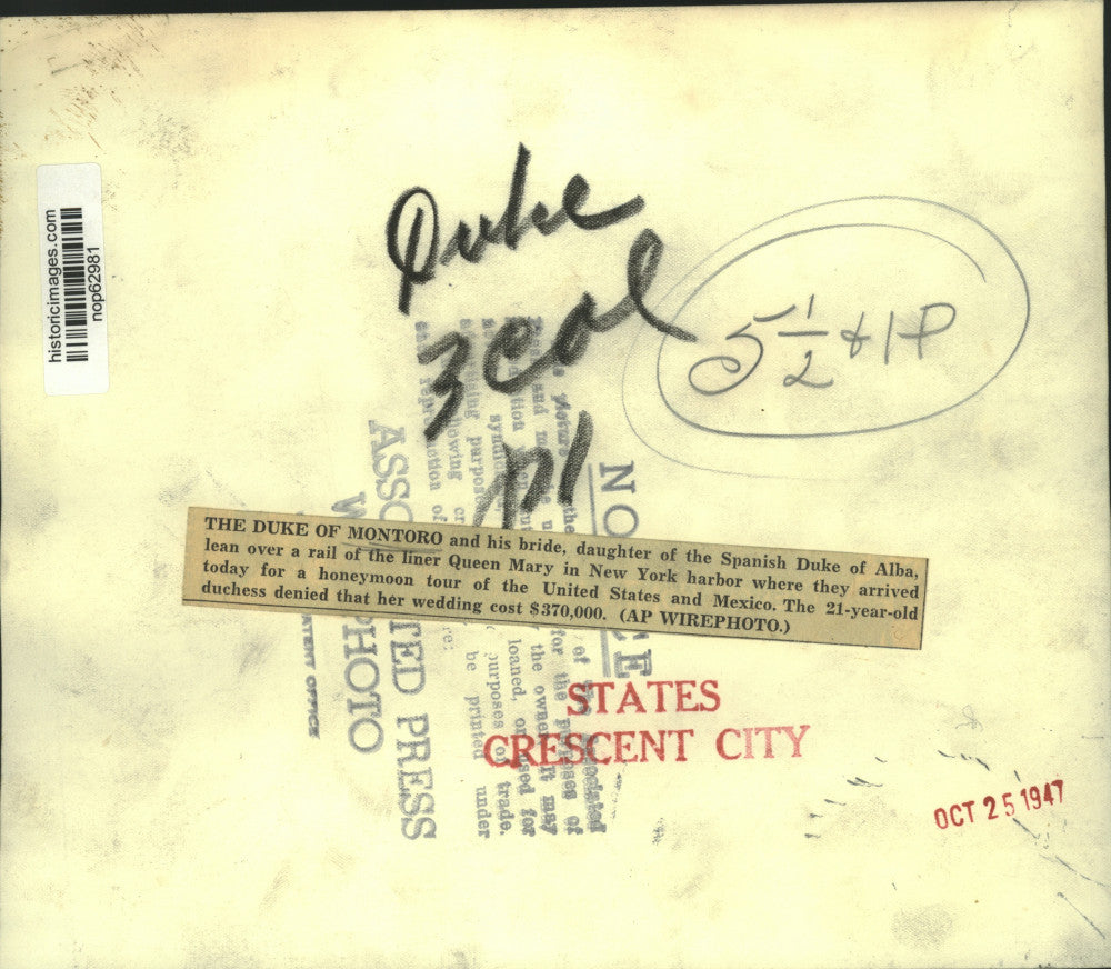 1947 Press Photo The Duke of Montoro and the daughter of Spanish Duke of Alba