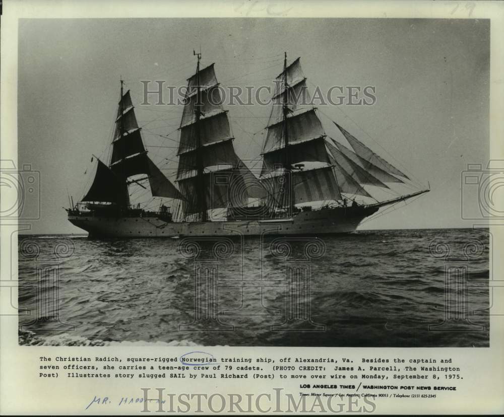 1975 Press Photo Norwegian training ship Christian Radich in Alexandria, VA