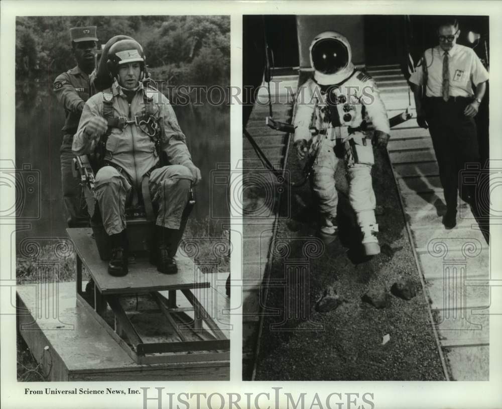 1971 Press Photo Edgar Mitchell during parachute ejection and moon-walk practice