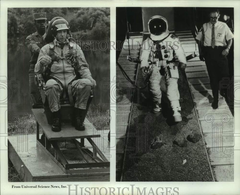 Load image into Gallery viewer, 1971 Press Photo Edgar Mitchell during parachute ejection and moon-walk practice

