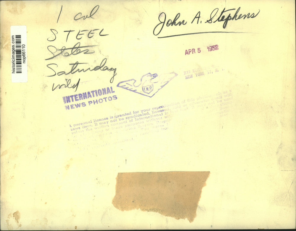 1952 Press Photo John A. Stephens labor negotiator for United States Steel Corp.