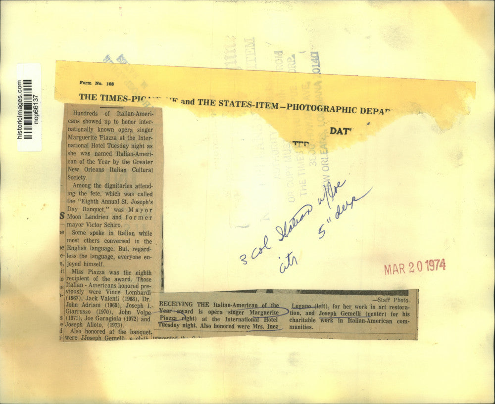 1974 Press Photo Honorees of Italian-American communities at International Hotel