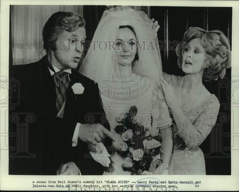 Load image into Gallery viewer, 1971 Press Photo Larry Parks, Betty Garrett &amp; Valerie von Volz in "Plaza Suite."
