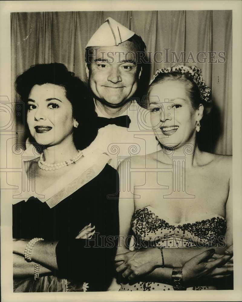 1955 Press Photo Red Skelton, Ann Rutherford, Vici Raaf- "Public Pigeon No. One"