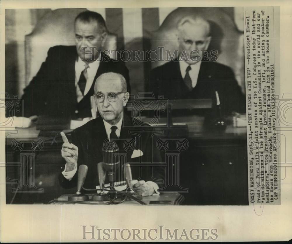 1961 Press Photo Peru&#39;s President Manuel Prado speaks at Congress joint session.