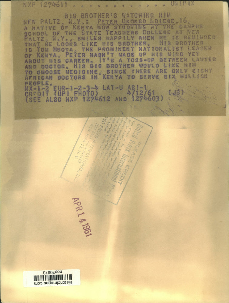 Load image into Gallery viewer, 1961 Press Photo Peyer Okongo Ndiege, brother of Kenya Nationalist Tom Mboya
