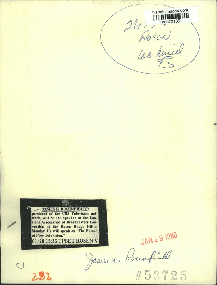 1980 Press Photo James H. Rosenfield, president of CBS Television network