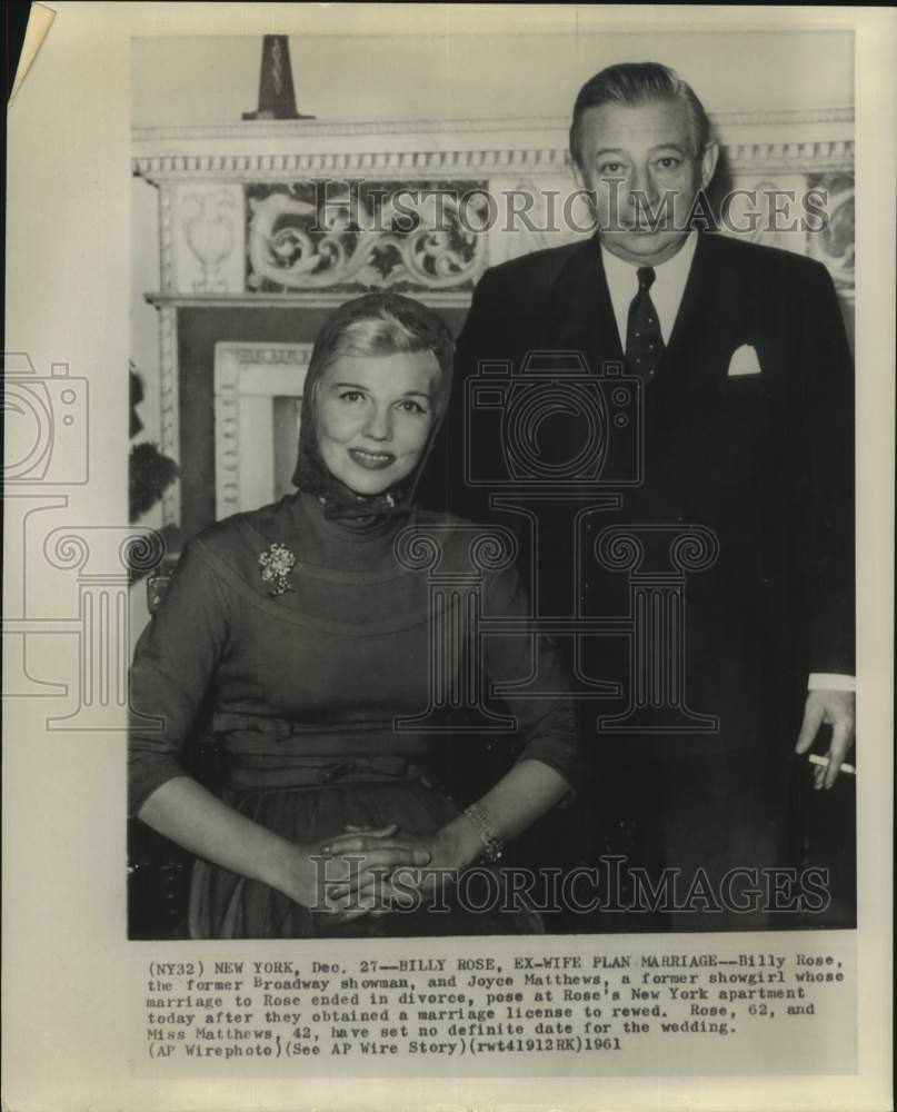 1961 Press Photo Billy Rose and former wife Joyce Matthews plan to remarry.